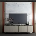 Modern TV Wall Designs With Wooden Cabinets Marble Texture And Decorative Elements 3d model