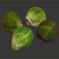 Fresh Green Brussels Sprouts Close Up On Reflective Dark Background