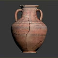 Ancient Clay Sculpture Jar With Two Handles And Cracked Patterns Design