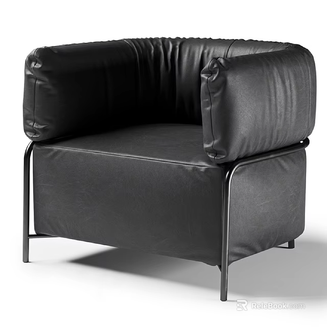Modern Black Leather Single Sofa With Curved Arms And Sturdy Metal Frame 3d model 