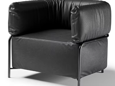 Modern Black Leather Single Sofa With Curved Arms And Sturdy Metal Frame 3d model
