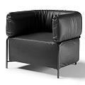 Modern Black Leather Single Sofa With Curved Arms And Sturdy Metal Frame