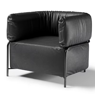 Modern Black Leather Single Sofa With Curved Arms And Sturdy Metal Frame 3d model