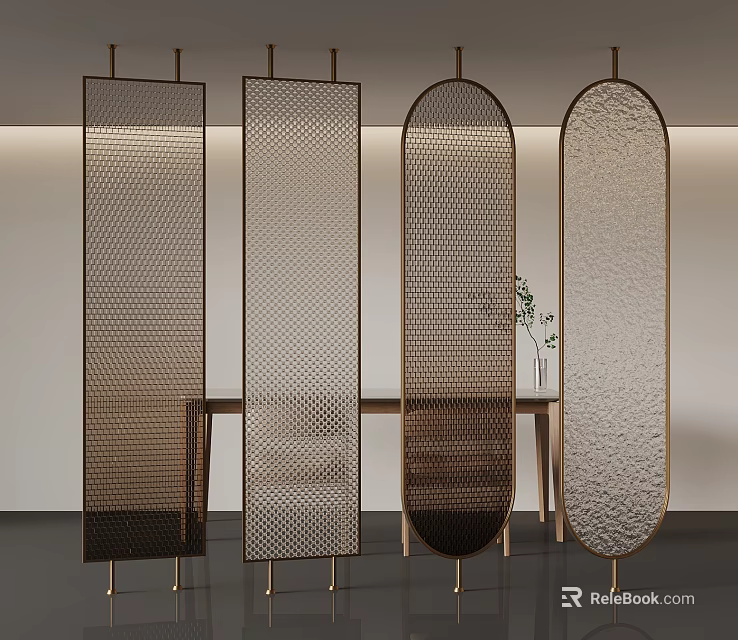 Luxury Modern Decorative Room Dividers With Metal Frames And Perforated Patterns 3d model 