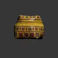 Yellow Woven Storage Basket With Colorful Patterns And Lid 3d model