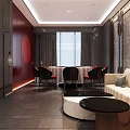 Elegant Modern Chinese Clubhouse Interior With Corridor Lighting Decorative Paintings And Stone Flooring