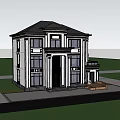 Classical Two Story Detached Villa With White Exterior Black Roof Columns And Greenery