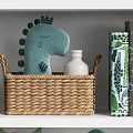 Green Dinosaur Themed Decorative Ornament Set with Plush Toys Figurines Picture Frames Books and Baskets