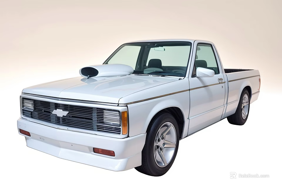White Classic Pickup Truck With Front Grille Hood Scoop And Alloy Wheels 3d model 