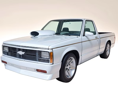 White Classic Pickup Truck With Front Grille Hood Scoop And Alloy Wheels 3d model