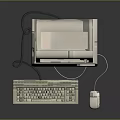 Vintage Computer System With Monitor Keyboard Mouse And Green
