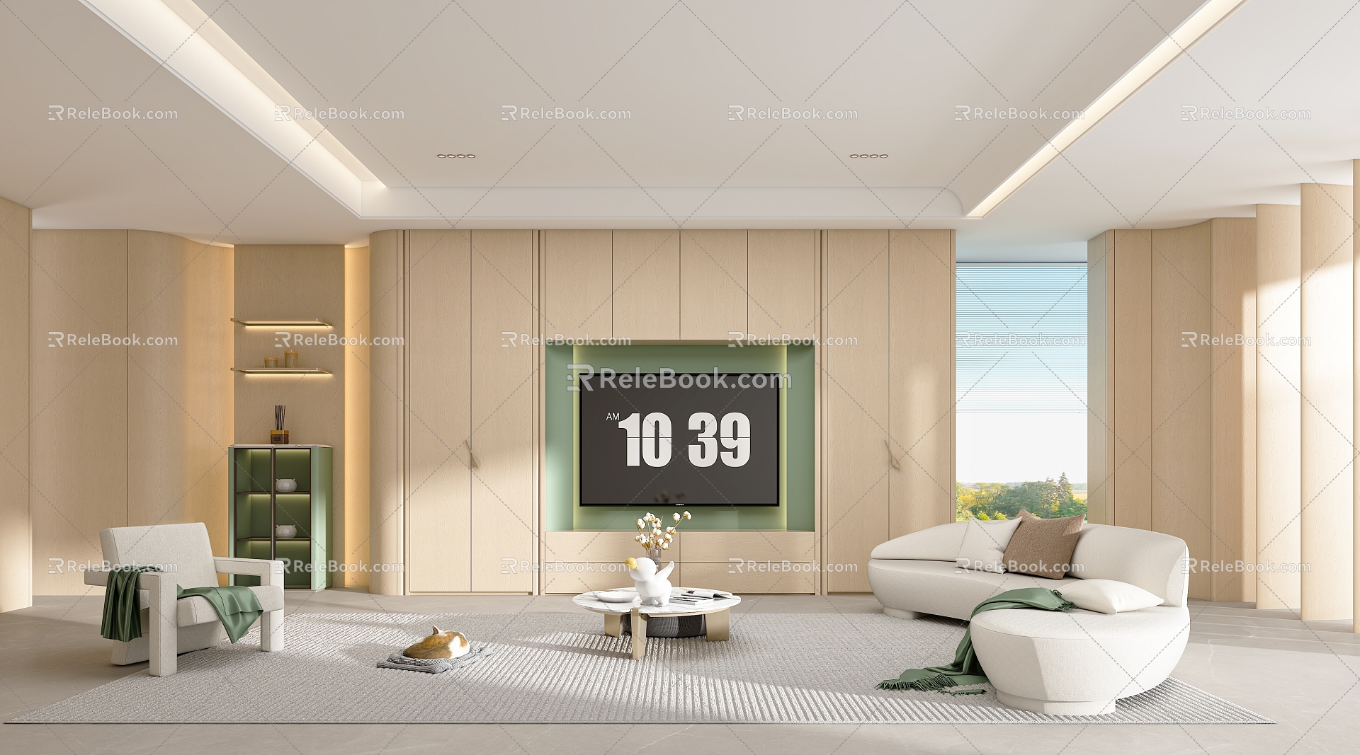 Guofeng living room TV wall 3d model