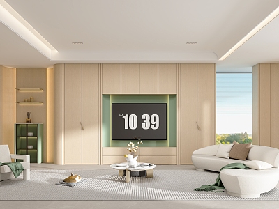 Guofeng living room TV wall 3d model