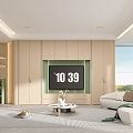 Guofeng living room TV wall 3d model