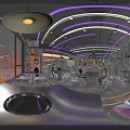 Modern Restaurant Interior Design With Warm Lighting Orange Stools And Customers At Bar Counter