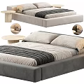 Minimalist Modern Double Bed Featuring Upholstered Frame Comfortable Mattress and Wooden Side Tables