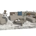 Quiet sofa tea table combination 3d model