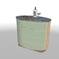 Modern Green Decorative Cabinet With Marble Top And Wine Glass On Wooden Body