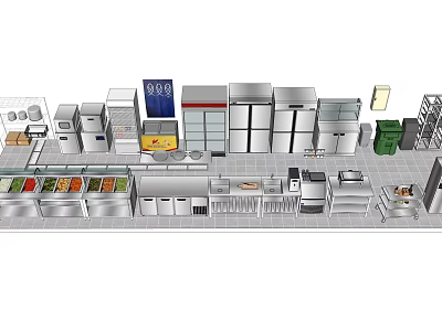Modern Kitchen Interior With Stainless Steel Appliances Island Counter And Cabinets 3d model
