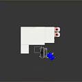 White Laboratory Workstation With Blue Trim Computer Blue Chair And Red Equipment