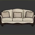 Elegant Classic Three Seater Sofa With Striped Fabric And Brown Trimmed Cushions