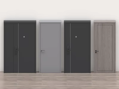 Modern Interior Doors Collection With Black Gray And Wooden Design Styles 3d model
