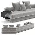 Modern Gray Velvet Sectional Sofa With Multiple Cushions And Black Armrests