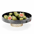Elegant Decorative Ornament Set With Woven Bowl Pears Black Marble Bowl Figs Books And Cloth