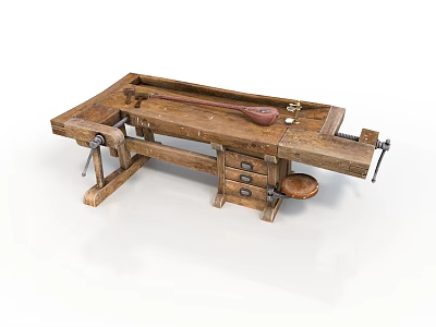 Realistic style woodworking table woodworking table guitar wooden tool worktable drawer wooden stool white background simple background furniture furniture furniture 3d model