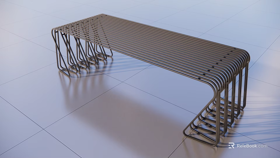 Modern Metal Landscape Bench With Curved Lines And Unique Structure Design 3d model
