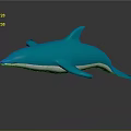 Detailed 3D Blue Dolphin Model on Dark Background with Shiny Reflection