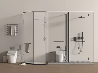 Modern Shower Sauna Interior Design With Glass Enclosure Shower Fixtures And Towel Rack 3d model