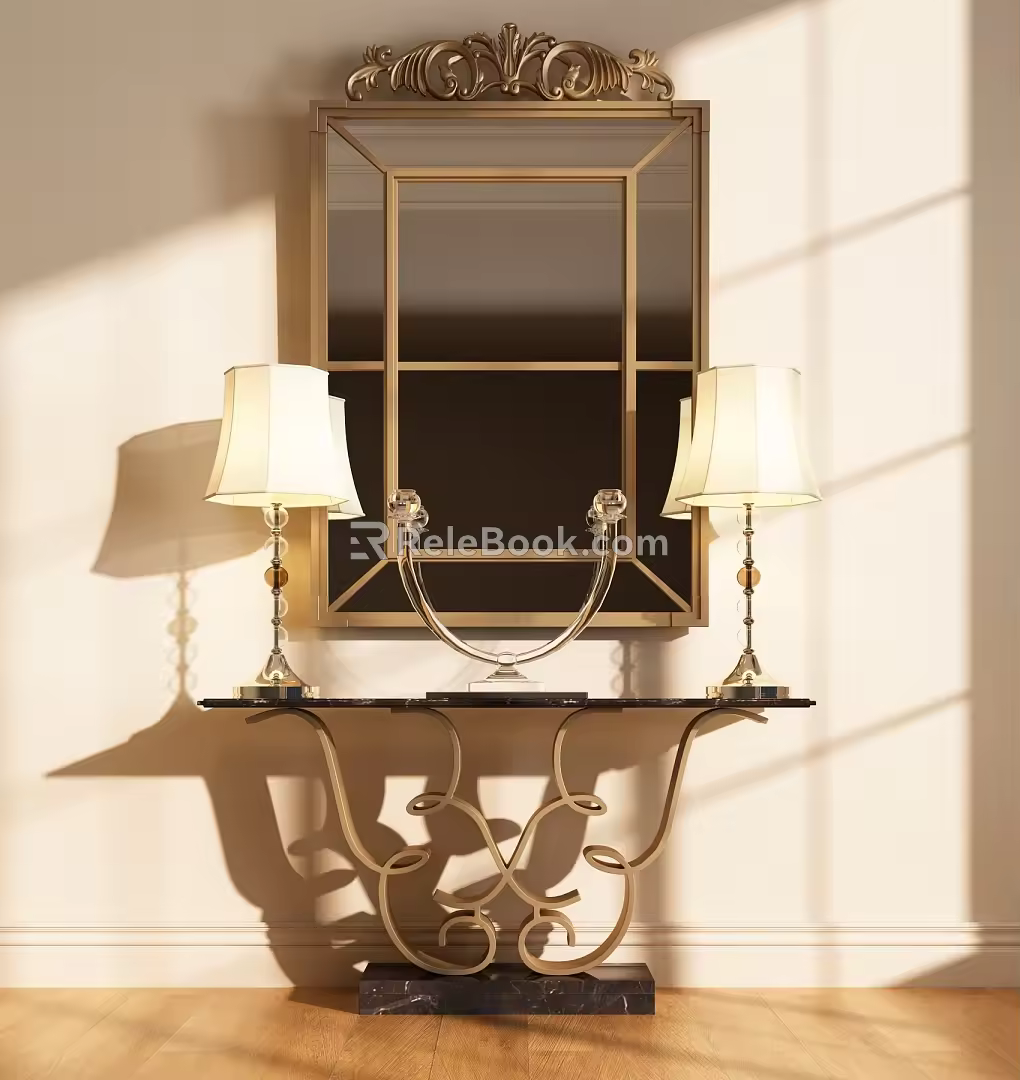 Modern French Style Entrance Cabinet Modern French Style End View Desk French End View Desk French Style Decorative Mirror Table Lamp French Style Table Lamp 3d model