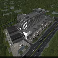 Modern Commercial Complex With Surrounding Greenery Parking Facilities And Adjacent Roads With Vehicles
