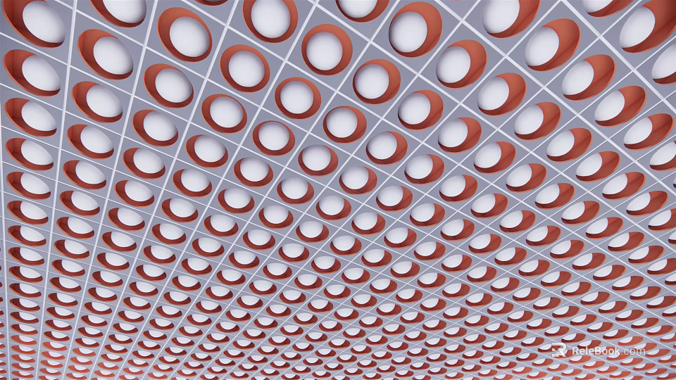 Modern Ceiling Design With Circular Patterns And Grid Structure In Red And White 3d model 