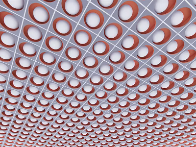 Modern Ceiling Design With Circular Patterns And Grid Structure In Red And White 3d model
