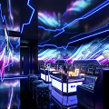 Modern Luxurious KTV Interior With Neon Lights Bar Counter Sofas And Projection Wall 3d model
