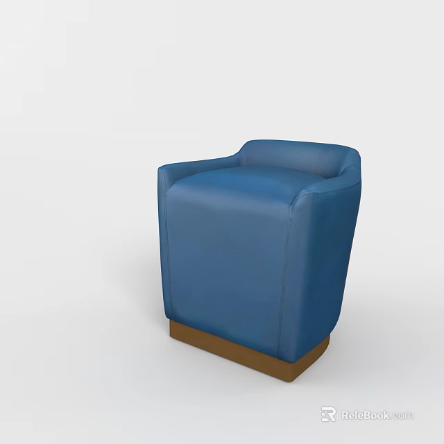 Blue Single Sofa Armchair With Comfortable Upholstered Design And Brown Wooden Base 3d model 