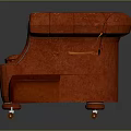 Red Leather Double Sofa with Tufted Curved Armrests Metal Legs and Leaves on Dark Background