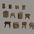 Various Wooden Stools With Different Shapes And Styles For Home Decor 3d model