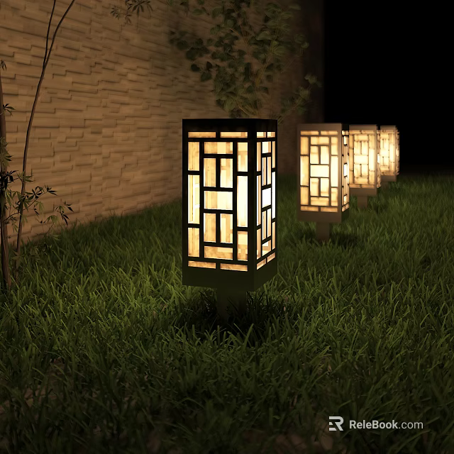 Outdoor Lights With Geometric Lattice Design For Garden Grass Lawn Warm Glow 3d model 