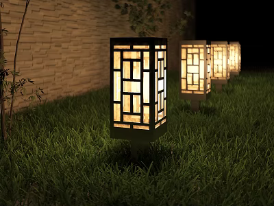 Outdoor Lights With Geometric Lattice Design For Garden Grass Lawn Warm Glow 3d model