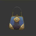 Elegant Blue Handbag With Gold Decoration And Gemstone Clasp Patterned Design 3d model