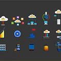 Vibrant Cloud Technology Icons Featuring Server Globe Chart Drone And Digital Elements 3d model