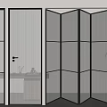Modern Folding Door With Glass Panel And Black Metal Frame For Interior Partition