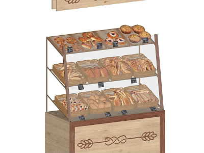 Wooden Bakery Display Shelf with Multiple Layers for Fresh Bread and Pastries 3d model
