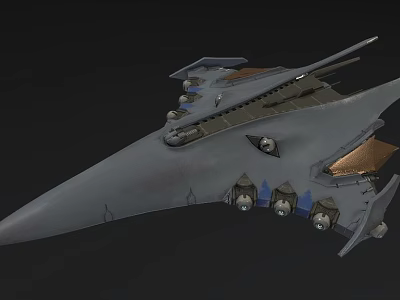Futuristic Spaceship 3D Model With Sleek Design Multiple Engines And Weapon Turrets 3d model