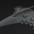 Futuristic Spaceship 3D Model With Sleek Design Multiple Engines And Weapon Turrets