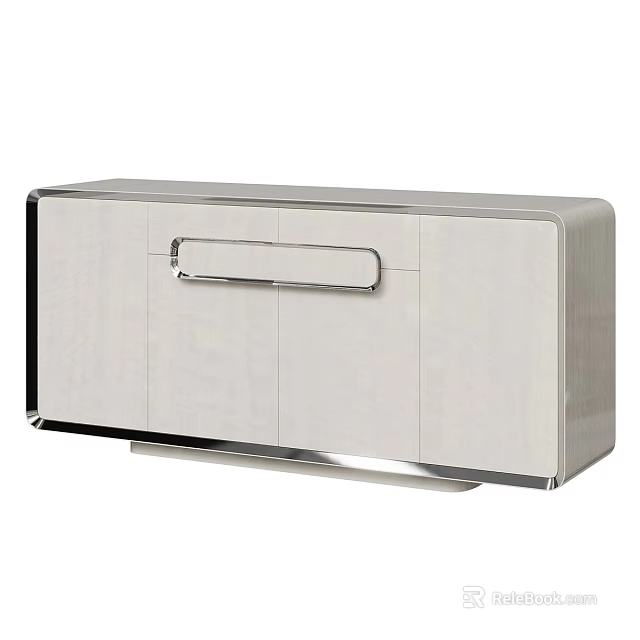 Modern Light Colored Entryway Console Cabinet with Sleek Silver Metal Handle Design 3d model 