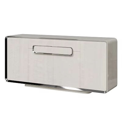 Modern Light Colored Entryway Console Cabinet with Sleek Silver Metal Handle Design 3d model